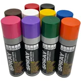 Sprühfarben-Set 10 Farben je 200 ml. Schnelltrocknende Graffiti-Farben Sprühdose Sprühlack Spraydose Sprayfarben für Holz Stein Wand Metall Glas. Schwarz Weiß Blau Grün Rot Gelb Lila Orange Pink Braun