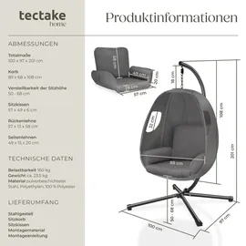 Tectake tectake® Hängesessel mit Gestell und Kissen 160kg