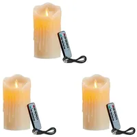 3 Led-kerzen, Flammenlose, Flackernde Kerzen, Nachfüllbare Kerzen, Echtwachskerzen Mit Fernbedienung, 15 Cm