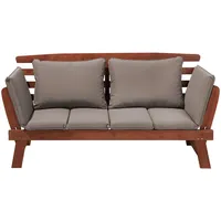 Beliani Gartenbank Dunkler Holzfarbton Beige 66x210x82