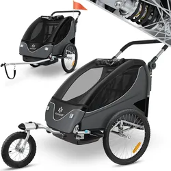 KESSER® Kinderanhänger Fahrradanhänger 360° Drehbar mit Federung 2in1 Joggerfunktion Kinderfahrradanhänger + 5-Punkt Gurt Jogger Fahrrad Anhänger für 1 bis 2 Kinder max. 40kg