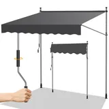 Randaco Klemmmarkise, 300x120cm Gelenkarmmarkise Markise Balkon Balkonmarkise UV-beständig Einziehbar Klemmmarkise mit Handkurbel Höhenverstellbar, Einfache Montage Grau