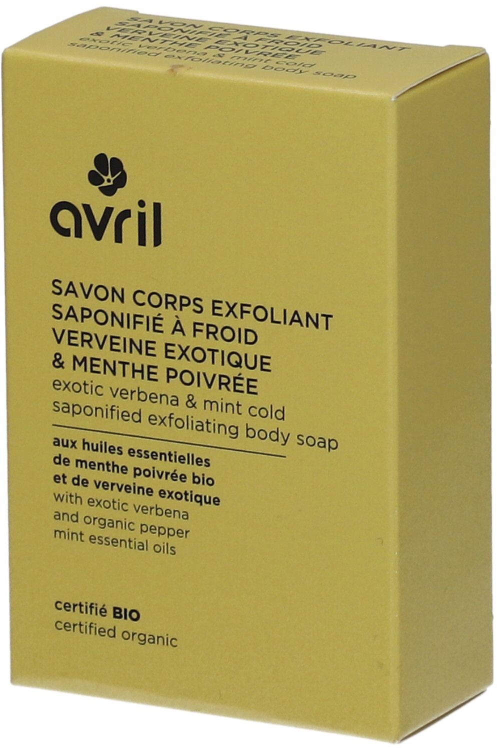 AVRIL Savon Corps Exfoliant Sponifié à Froid Verveine Exotique & Menthe Poivrée 100 g savon