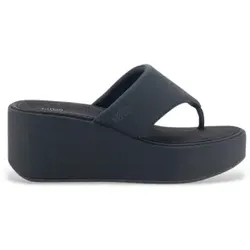 Fitflop für Damen. JF8-090 Schwarze Plateausandalen (38), Leder, 3 bis 5 cm, Keine, Lässig