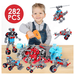 BeebeeRun Lernspielzeug 12 in 1 DIY Bohrmaschine Spielzeug-Set (282-St., Puzzle-Bau-Spielzeug-Montessori-Spielzeug-Geschenk), Kinder Kreative Puzzles Montage 2D 3D DIY Spielzeug-Bohrer Design
