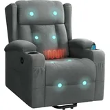 Woltu Massagesessel, elektrisch verstellbar, mit Liegefunktion Aufstehhilfe, Frottee grau