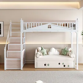 XDOVET Metall-Hochbett,Metall-Sicherheitszaun mit Metallkugel,Fensterdesign,Kletterleiter von links nach rechts austauschbar,Sicherheitsleiter mit Spinden