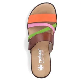 Rieker Damen Pantolette gekreuzte Riemen Klettverschluss Keilabsatz V3652, Größe:38 EU, Farbe:Mehrfarbig - Bunt - 38