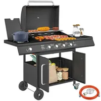 Outsunny Gasgrill 15,2 KW Grillwagen inkl 5 Edelstahl-Brenner Rolle