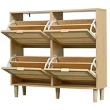 Refined Living Schuhschrank mit 4 Klappschubladen, Schuhkommode aus Rattan mit Metallgriffen (Maße: 100 x 25 x 90 cm, beige