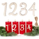 BETESSIN Adventskranz Zahlen 1-4 Holz Adventszahlen 1 2 3 4 für Kerzen Kleine Holzzahlen Kerzenhalter Kerzen Anhänger Adventskranz Deko Holzanhänger Weihnachten Adventskalender Kerzen Zahlen Advent