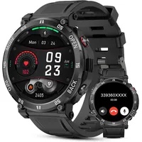 Smartwatch Herren 1,52 Zoll Robuste Outdoor mit Herzfrequenz Schlafüberwachung Blutdruckmessung, 100+ Sportmodi Fitnessuhr Android IOS - Schwarz