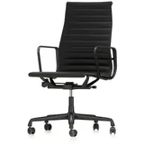 Vitra Bürodrehsessel Alu-Chair Leder Premium F schwarz, Designer Charles & Ray Eames, 58.5x101-113x58-72 cm