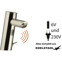 Sensor-Waschtischarmatur aus Edelstahl mit Temperaturvorwahl Höhe 145 mm