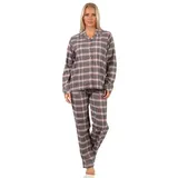 Creative by Normann Damen Flanell Pyjama Schlafanzug kariert mit Knopfleiste und Hemdkragen - 222 201 15 851, Farbe:grau, Größe:44-46 - 44-46