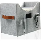 Zeitschriftenständer, Zeitungssammler, faltbarer moderner Filz Aufbewahrungskorb, 3 Staufächer, Leder doppelseitige Griffe, passender Zeitungskorb für Haus und Wohnzimmer, Größe 38x26x30cm (Grau 2)