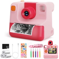 Kinderkamera,1080P Sofortbildkamera Kinder Fotokamera mit 3 Rollen Druckpapier & 32GB Karte, DigitalKamera Geschenk für 3-12 Jahre (Rosa)