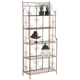 CLP Standregal Ciara I Metallregal für Pflanzen im Landhausstil I Regal für Balkon, Terrasse, Veranda und Garten I 5 klappbare Böden