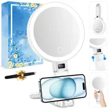 MOMOKUBA 30fach Vergrößerungsspiegel mit Licht, Aufladbarer Kosmetikspiegel mit Beleuchtung, Höhenverstellbarer Tragbarer Reisespiegel mit Display, Ideal für Reisen & Make-up, Toller Damen Geschenk