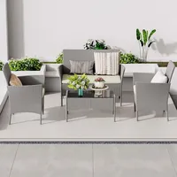 BIGZZIA Gartenmöbel-Set für den Außenbereich aus Rattan, 4-teilig, Gartenmöbel-Set für 4 Personen, inklusive 1 Sofa, 2 Sessel, 1 Tisch, Grau - Grau