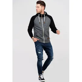 behype Sweatjacke "HENRAY", Herren, Gr. S, grau (dunkelgrau), 70% Baumwolle, 30% Polyester, mehrfarbig, normal, ohne Ausschnitt, Sweatjacken Sweatjacke, mit erhöhtem Kragen