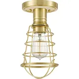 Licht-Erlebnisse Deckenlampe Metall D: 14,5 cm rund Drahtschirm in Messing gebürstet Vintage Design - Gold