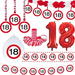 18. Geburtstag Verkehrsschild Geburtstagsdeko Partyset Party Deko Set rot weiss Dekoration Zahl volljährig Frau Mann