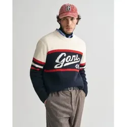 Gant für Herren. 8040206 Vintage Graphic Rundhalspullover navy (S), Lässig, Klassisch, Bio-Baumwolle, Nachhaltig, Marine