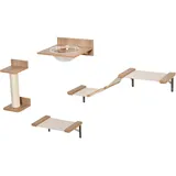 Kletterwand Katzen, 4-teilig Katzenkletterwand Set Katzen Wandelemente Mit Kratzbaum Hängematte Sprungplattform Kratzsäule Katzentreppe Katzenwandmöbel Für Klettern Schlafen Bis 5 Kg Hellbraun