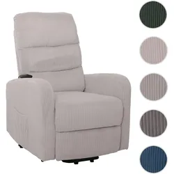 Fernsehsessel HWC-K62, Relaxsessel TV-Sessel Liege, Liegefunktion Aufstehhilfe, Metall Stofff/Textil Cord ~ hellgrau