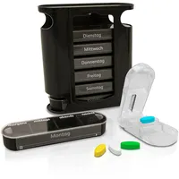 Nestor&Gamble Tablettenbox 7 Tage I Pillenbox mit 4 Fächern für morgens, mittags, abends & nachts I Praktische Wochen-Tablettenbox inkl. Tablettenteiler I Tablettenturm 7 Tage I Doppelpack I Schwarz