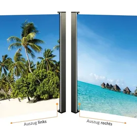 Lemodo Seitenmarkise ausziehbar, 180 cm hoch, Seitenrollo mit Fotodruck rechts Südsee