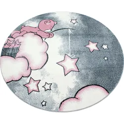 Kinderteppich AYYILDIZ TEPPICHE "Kids 580" Gr. 10, pink (pink, grau), H:12mm Ø:160cm, Kunstfaser, Teppiche, Motiv Sterne, Kurzflor