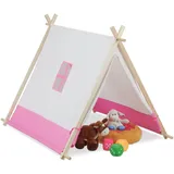 Relaxdays Tipi Zelt für Kinder, Weiß,Hellbraun,Rosa