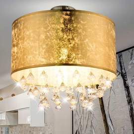 GLOBO Decken Lampe Schlaf Gäste Zimmer Stoff Schirm Kristall Leuchte Blatt-Gold Design 15187D3S