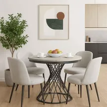 beautysofa Runder Tisch LAURA Ø 100–140 cm ausziehbar, Metallbeine, Loft-Stil, Farbe: Kaschmir/Schwarz - Beige/Schwarz