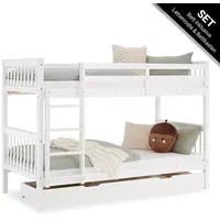 Homestyle4u Etagenbett für Kinder Hochbett mit Stauraum, Weiß, 90x200