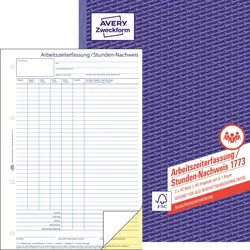 AVERY Zweckform Stunden-Nachweis 1773 A4 Arbeitszeiterfassung selbstdurchschreibend 2x40 Blatt 4004182017739 AVERY Zweckform