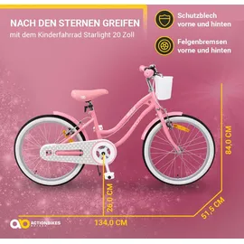 ACTIONBIKES MOTORS Actionbikes Kinderfahrrad Starlight 20 Zoll Rosa, Fahrradständer, Korb, Klingel, Kettenschutz