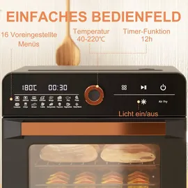 Homcom Minibackofen mit Umluft 20L 3 in 1 Mini Ofen mit Grillrost, Backblech und Krümelblech, 40 °C-220 °C Heißluftfritteuse mit Frittierkorb, Timer, Innenbeleuchtung, 1400W, Edelstahl