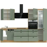 Nobilia Küchenleerblock Cascada, Grün, Eiche, Metall, 6 Schubladen, nur wie online abgebildet bestellbar, 300 cm, Blauer Engel, Pefc, Goldenes M, Made in Germany, DGM-Klimapakt, seitenverkehrt erhältlich, vormontierter Korpus, Küchen, Küchenzeilen ,