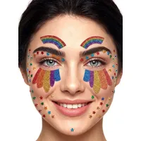 Metamorph Theaterschminke Regenbogen Glitzer Face Jewels Schmink Set, Selbstklebender Glitzerschmuck für Deinen Festival-Look! bunt