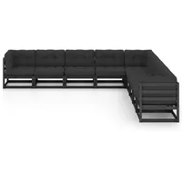 vidaXL 9-tlg. Garten-Lounge-Set mit Kissen Schwarz Massivholz Kiefer