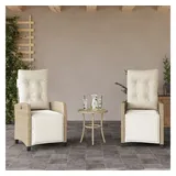 vidaXL Gartensessel mit Fußteil 2 Stk. Verstellbar Beige Poly Rattan