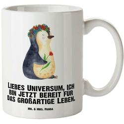 Mr. & Mrs. Panda Tasse Pinguin Blumenkranz – Weiß – Geschenk, Grosse Kaffeetasse, Leben, Gro, XL Tasse Keramik weiß