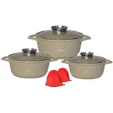 Kochgeschirr 6 teilig Topf Induktion Alu Guss ø 20-28cm Topf Kochtopfset mit Silikongriffe Aluminium Guss Beige