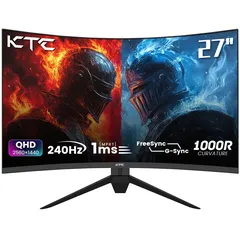KTC H27S25E Gaming-Monitor, 27-Zoll 2560 x 1440 QHD CSOT HVA-Bildschirm, 1000R-Krümmung, 240 Hz Bildwiederholfrequenz, 1 ms MPRT-Reaktionszeit