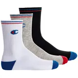 Champion Unisex Socken, 3 Paar - Crew Socken, Logo, Streifen Weiß/Grau/Schwarz EU 35-38