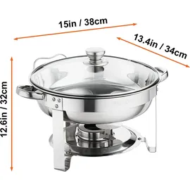 Vevor 2 Stk. Chafing Dish Profi Set Wärmebehälter Edelstahl + Glas Buffet Set Rund 2 x 3,5 L, 33,5 x 33,5 x 7 cm Jeder Behälter, Speisewärmer für Buffets, Familienfeiern, Bankette, Hochzeiten usw.