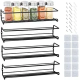 Joeji's Kitchen Schwarzes 4-stöck Gewürz Regal für Küche/Gewürzregal Wand in schwarz/Kräuter Regal Schwarz/Gewürzregal stehend/Küchenregal Wand